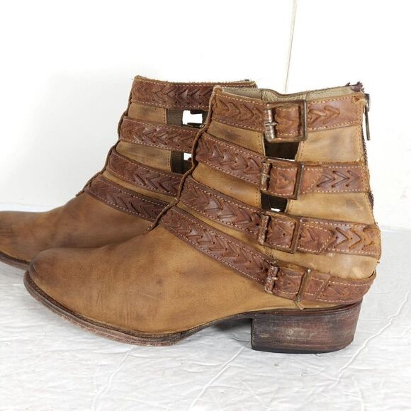 FREEBIRD BY STEVEN Women's Roper US 9M Brown Leather Distressed Strappy Booties - Picture 2 of 14